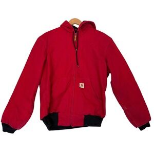 Vtg Carhartt Red Quilted Hooded Workwear Jacket J1406 Lined Y2K Canvas GUC Sz S